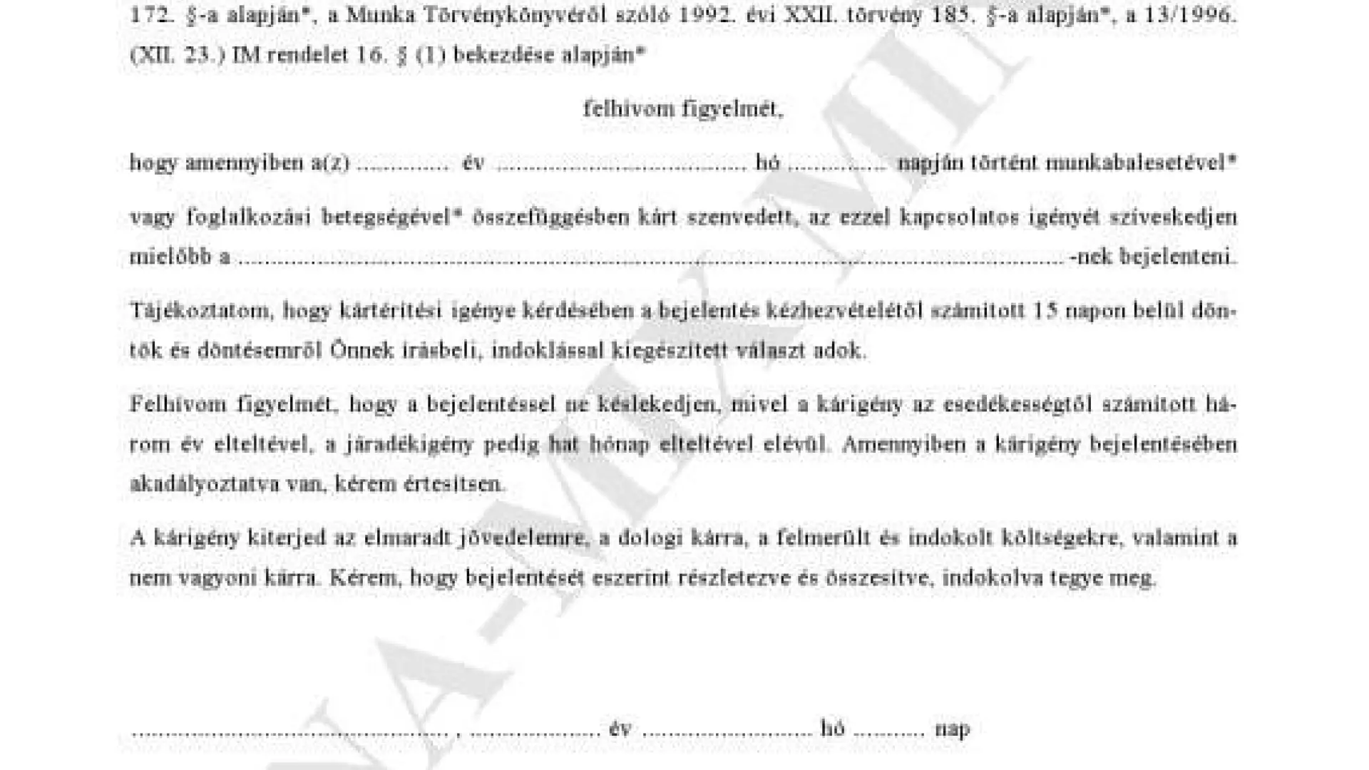 24. sz. mell. Felhívás kárigény bejelentésére